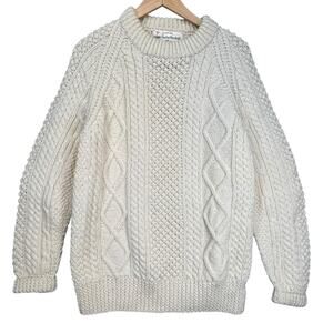 Purple Heather Irish Wool Handknit Vintage Fisherman Sweater Cable Knit L/XL‎